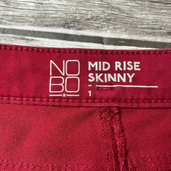 NoBo Mid Rise Skinny Cutoff Cut Off Cuffed Jean Shorts Deep Dark Red 1 Buttons - Picture 5 of 9